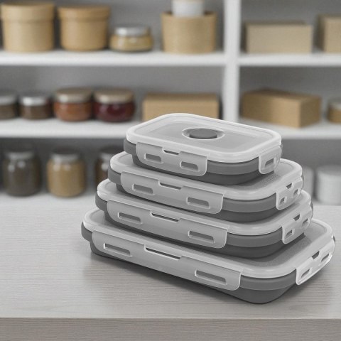 ZESTAW 4 SILIKONOWYCH SKŁADANYCH POJEMNIKÓW NA ŻYWNOŚĆ POKRYWAMI 3345