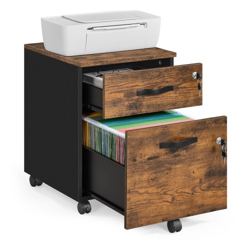 Brązowy kontener z 2 szufladami na zamek