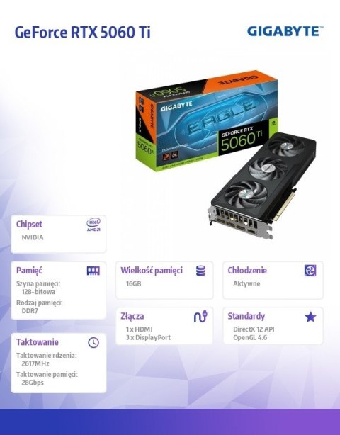 Karta graficzna GeForce RTX 5060 Ti EAGLE MAX OC 16G 128BIT GDDR7 3DP/HDMI