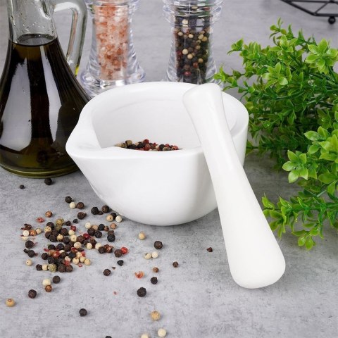 Moździerz kuchenny do przypraw ziół leków porcelanowy biały EXCELLENT HOUSEWARE 259318