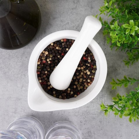 Moździerz kuchenny do przypraw ziół leków porcelanowy biały EXCELLENT HOUSEWARE 259318