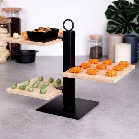 Patera na ciasto owoce babeczki bambusowa 3 piętrowa z miseczką 32x32x26.5cm EXCELLENT HOUSEWARE 139213