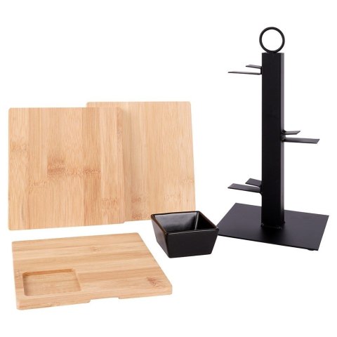 Patera na ciasto owoce babeczki bambusowa 3 piętrowa z miseczką 32x32x26.5cm EXCELLENT HOUSEWARE 139213