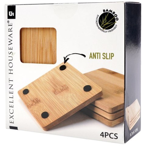 Podstawki podkładki pod kubek kubki drewniane 9.7cm 4 sztuki EXCELLENT HOUSEWARE 139314-K