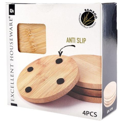 Podstawki podkładki pod kubek kubki drewniane 9.7cm 4 sztuki EXCELLENT HOUSEWARE 139314-O