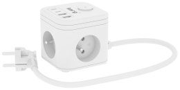 Kostka zasilająca 3-gniazdowa + ładowarka USB-A+USB-C 1,5m 3×1,5mm2 H05VV-F 16A/250V~ KERG Smart biała