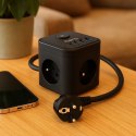 Kostka zasilająca 3-gniazdowa + ładowarka USB-A+USB-C 1,5m 3×1,5mm2 H05VV-F 16A/250V~ KERG Smart czarna
