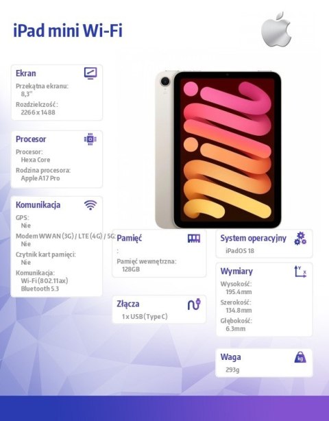 IPad mini Wi-Fi 128GB Księżycowa poświata