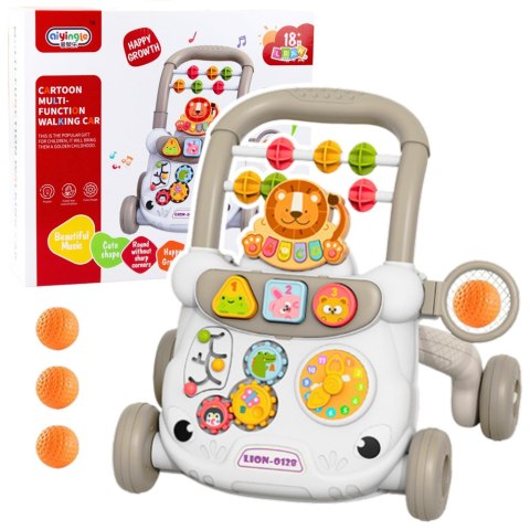 Chodzik Edukacyjny Interaktywny Pchacz Klocki Zegar Koła Zębate Szary