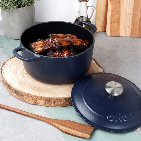 Garnek z pokrywką żeliwny emaliowany ciężki indukcja LITINA 22 cm 3.3L ORION 113347