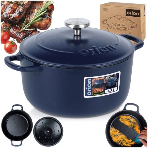 Garnek z pokrywką żeliwny emaliowany ciężki indukcja LITINA 22 cm 3.3L ORION 113347