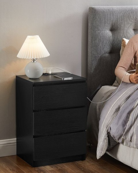 Czarne stoliki nocne z funkcją ładowania 2 szt.