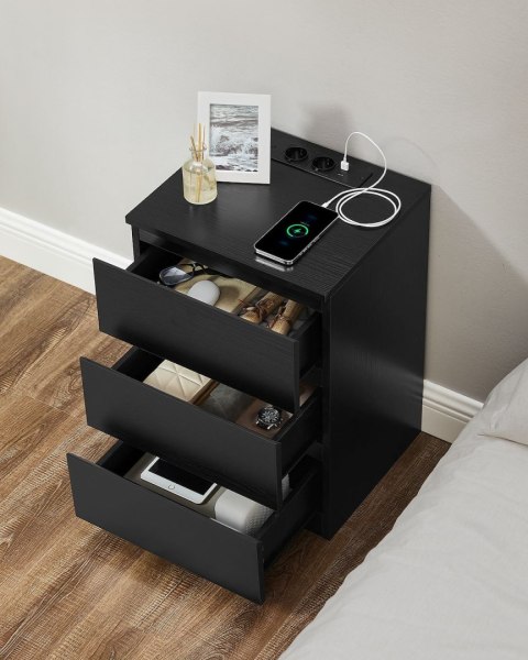 Czarne stoliki nocne z funkcją ładowania 2 szt.