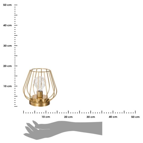 Druciana lampka LED z żarówką 17 cmWykonana z metalu w kolorze złotym, nowoczesny, geometryczny kształt, zasilana na baterie