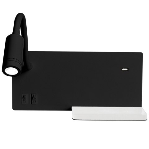 Kinkiet SHELF Czarny Półka Ładowarka USB 4W 5W 2W LED Lewostronny