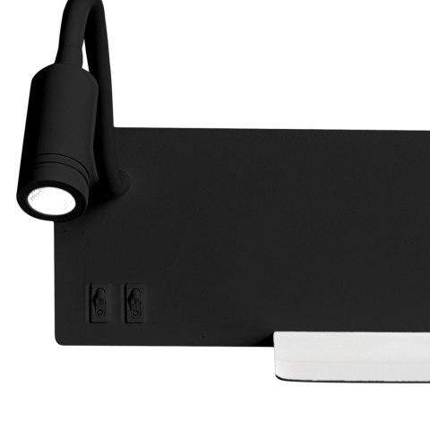 Kinkiet SHELF Czarny Półka Ładowarka USB 4W 5W 2W LED Lewostronny