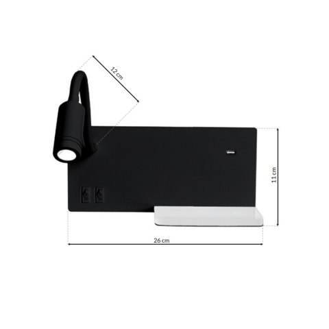 Kinkiet SHELF Czarny Półka Ładowarka USB 4W 5W 2W LED Lewostronny