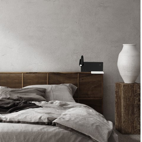 Kinkiet SHELF Czarny Półka Ładowarka USB 4W 5W 2W LED Lewostronny