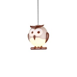 Lampa Wisząca OWL Brązowy Biały Plastikowy Klosz 1xE14 15cm