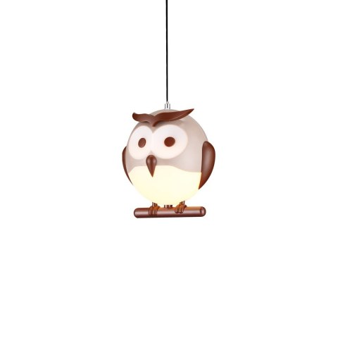 Lampa Wisząca OWL Brązowy Biały Plastikowy Klosz 1xE14 15cm