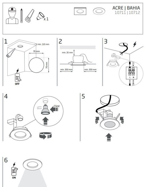 Oprawa Podtynkowa BAHIA Złoty 1xGU10 IP44/20