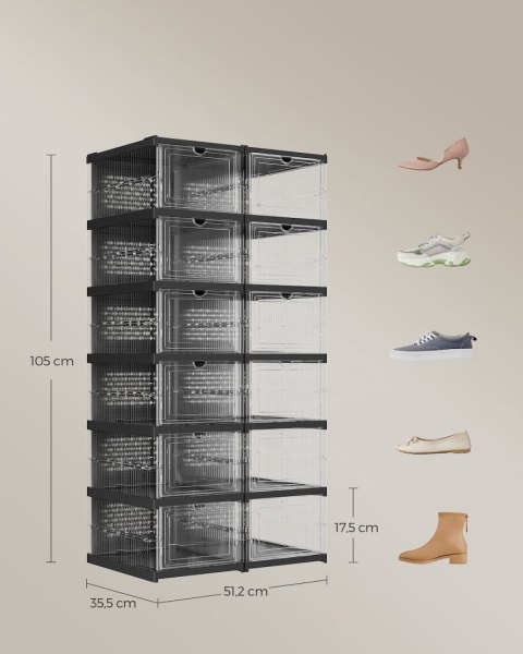 Zestaw 12 pojemników na buty czarne