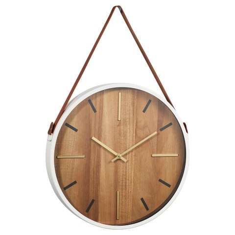 Biały zegar ścienny z brązowym uchwytem 38 cm