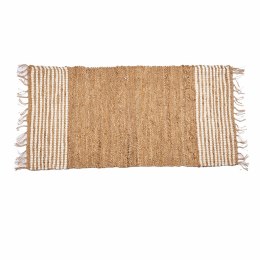 Jutowy dywan 140x70 cm z frędzlami beżowy białe pasy