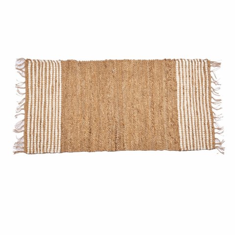Jutowy dywan 140x70 cm z frędzlami beżowy białe pasy