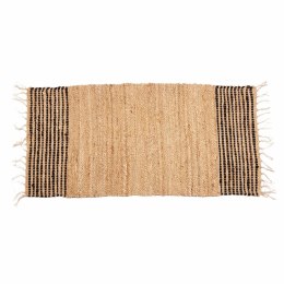 Jutowy dywan 140x70 cm z frędzlami beżowy czarne pasy