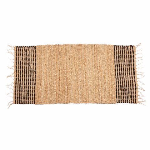 Jutowy dywan 140x70 cm z frędzlami beżowy czarne pasy