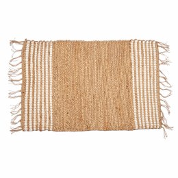 Jutowy dywanik 60x90 cm z frędzlami beżowy białe pasy