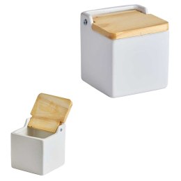Pojemnik na sól z bambusową pokrywką kwadratowy biały