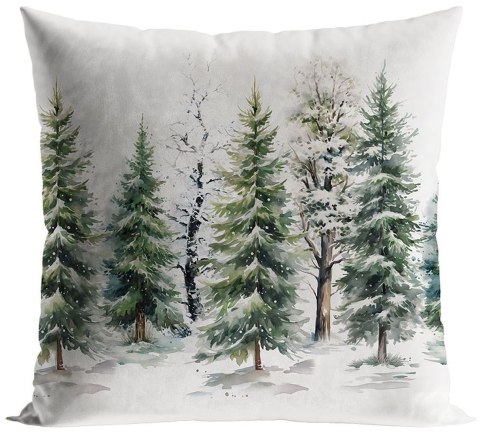 Poszewka LAS ZIMĄ 40x40 cm biało zielona