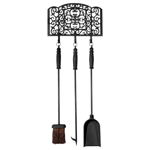 Zestaw 3 akcesoriów kominkowych żeliwnych na ozdobnym wieszaku