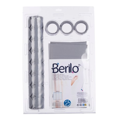 Zestaw łazienkowy z zasłoną prysznicową i dywanikiem szary