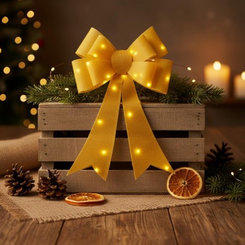 KOKARDA DEKORACYJNA 60CM ZŁOTA 25 LED