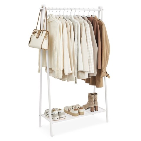 Wieszak na ubrania z drążkiem i półką biały