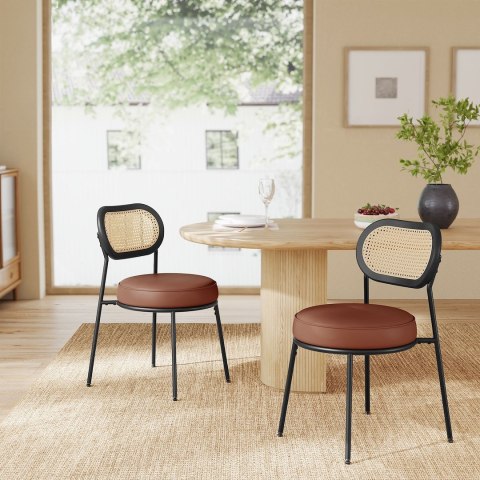 Krzesła do jadalni brąz z rattanowym oparciem 2 szt