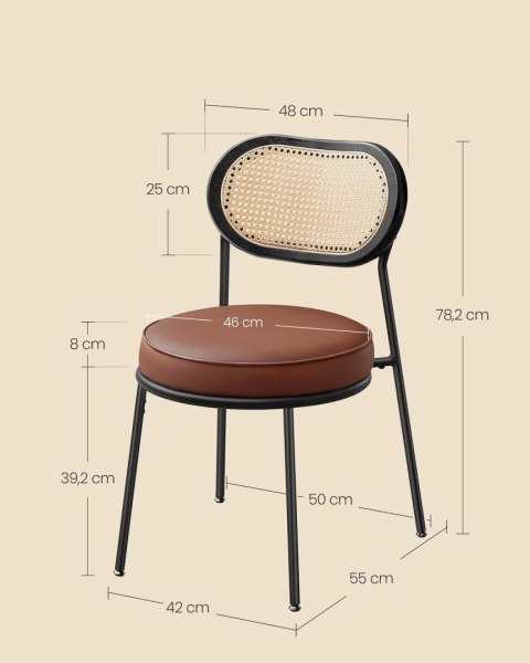 Krzesła do jadalni brąz z rattanowym oparciem 2 szt