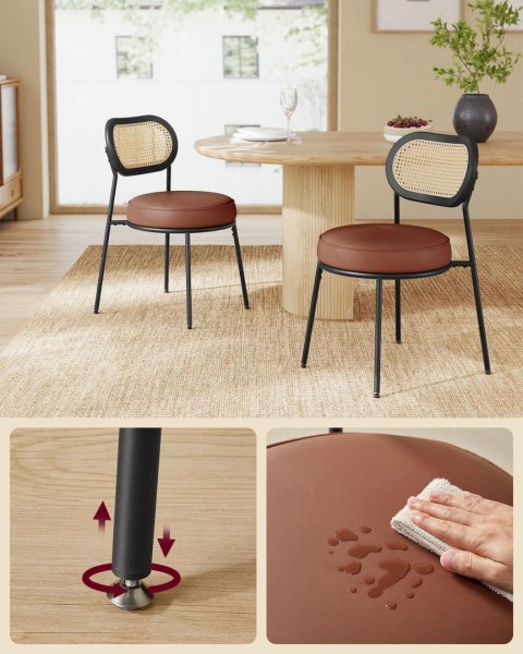 Krzesła do jadalni brąz z rattanowym oparciem 2 szt