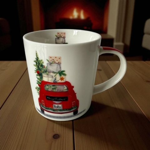 Świąteczny Samochód Kubek Porcelanowy w Ozdobnym P