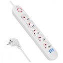 Listwa zasilająca 5 gniazd MCE395 W 3xUSB, 110-240v AC 50/60Hz, 2,1A max 2500W, biała