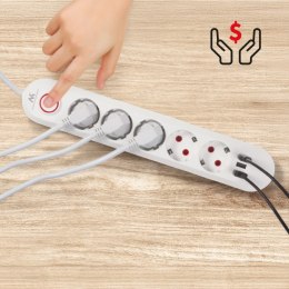 Listwa zasilająca 5 gniazd MCE395 W 3xUSB, 110-240v AC 50/60Hz, 2,1A max 2500W, biała