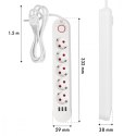 Listwa zasilająca 5 gniazd MCE395 W 3xUSB, 110-240v AC 50/60Hz, 2,1A max 2500W, biała