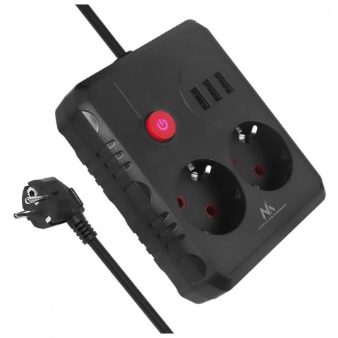 Listwa zasilająca MCE388 B 2 gniazda, 3xUSB, 110-240V AC 50/60Hz, 2.1A max 2500W, 3m czarna