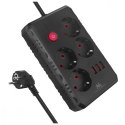 Listwa zasilająca MCE392 B, 4 gniazda 3xUSB, 110-240V AC 50/60Hz, 2.1A max 2500W, 1,5m czarna