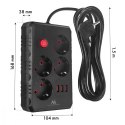 Listwa zasilająca MCE392 B, 4 gniazda 3xUSB, 110-240V AC 50/60Hz, 2.1A max 2500W, 1,5m czarna