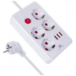 Listwa zasilająca MCE392 W 4 gniazda 3xUSB, 110-240V AC 50/60Hz, 2.1A max 2500W 1,5m biała