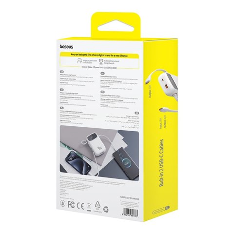 Power bank 10000mAh QPow 2 30W z wbudowanymi kablami USB-C - biały